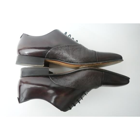 MORESCHI Digione Mens US 8M Burgundy Peccary & Calfskin Cap Toe Oxford ITALY - Picture 5 of 9